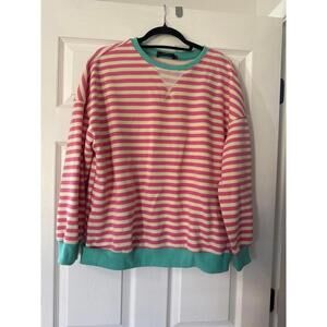 Zesica Pink and White Striped Sweatshirt Designer Inspired Size Medium